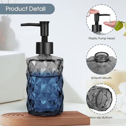 Topsky Glass Soap Dispenser with Plastic Pump, 330ml Liquid Hand Soap Dispenser, Rustproof Pump for Kitchen & Bathroom, Great for Lotions, Essential Oil, Liquid Soaps Clear Black