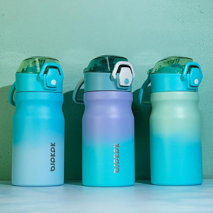 BJPKPK Water Bottle with Straw 14oz Insulated Water Bottles Reusable Stainless Steel Metal Thermal Flask with Leak Proof Lockable Lid and Carry Handle,Mint