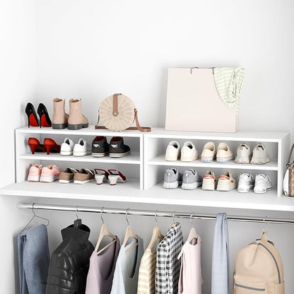 Whitmor Stackable 28" Extra Wide 2-Shelf Storage Organizer, Stackable Wood Combination Shoe Organizer Racks Shelves for Closets, Entryway, Hallway, Garage,White,2 Pack