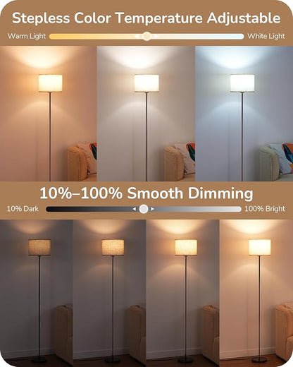 EDISHINE Minimalist Floor Lamp with 2 Shades, Adjustable Brightness & Color Temperature, Remote Control, Dimmable Modern Standing Lamp for Living Room, Bedroom, E26, A19 Bulb Included, Brown