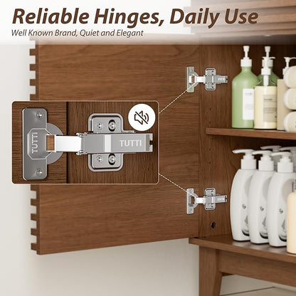 APRILSOUL 24" Bathroom Vanity, Mid-Century Bathroom Vanity Cabinet with 2 Soft Closing Doors, Freestanding Bathroom Cabinet, Particleboard Frame with Wood Grain Laminate, Walnut (Sink Not Included)