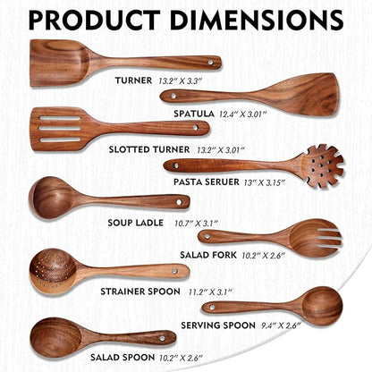 Wooden Spoons for Cooking 9 Pieces Set, TeakWooden Kitchen Utensil Set, Wooden Cooking Utensils Spoons, Spatulas, Heat-Resistant, Lightweight & Durable, Perfect for Non-Stick Cookware