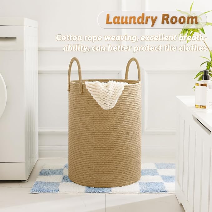 Artfeel Laundry Basket,Woven Cotton Rope Laundry Hamper,100L for Decorative Storage of Dirty Clothes,Toys and Blankets in Bathroom,Baby Room and Living Room