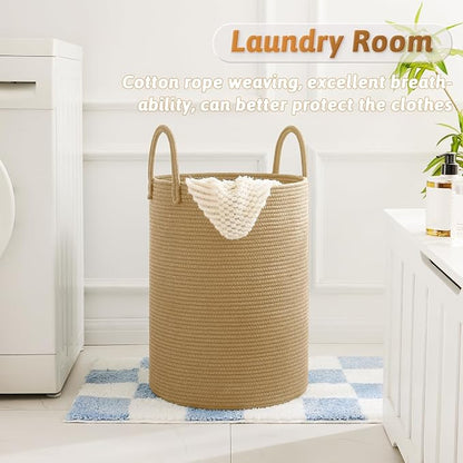 Artfeel Laundry Basket,Woven Cotton Rope Laundry Hamper,100L for Decorative Storage of Dirty Clothes,Toys and Blankets in Bathroom,Baby Room and Living Room