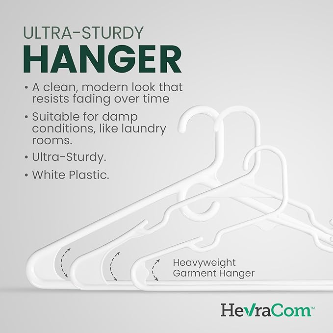 HevraCom Clothes Hangers Family Pack Strong Non Slip Hangers 50 Pack - 30 Standard, 10 Kids, 10 Heavy Duty, Space Saving Coat and Pants Hangers, Skirt Hanger for Storage, Hangers Plastic 50 Pack