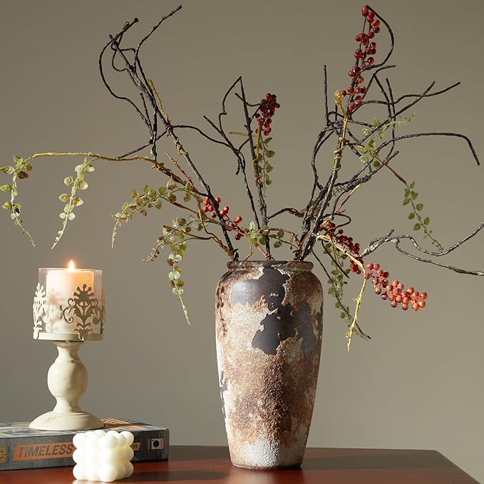Smiletag Rustic Vase for Home Decor, Farmhouse Terracotta Vases, Stone Vases, Large Vases for Living Room Decor, Rustic Flower Vase Decoration for Living Room Tall Ceramic Vase