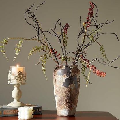 Smiletag Rustic Vase for Home Decor, Farmhouse Terracotta Vases, Stone Vases, Large Vases for Living Room Decor, Rustic Flower Vase Decoration for Living Room Tall Ceramic Vase