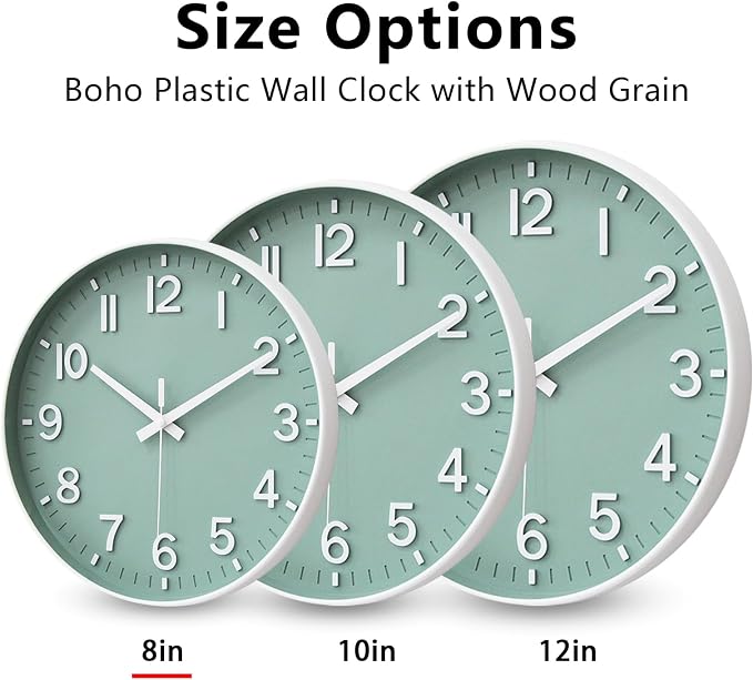 HZDHCLH Wall Clocks Battery Operated,Wall Clock Green,8 inch Wall Clock Silent Non Ticking Modern 3D Numbers for Kitchen Bedroom Living Room Office Classroom Decor
