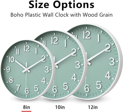 HZDHCLH Wall Clocks Battery Operated,Wall Clock Green,8 inch Wall Clock Silent Non Ticking Modern 3D Numbers for Kitchen Bedroom Living Room Office Classroom Decor