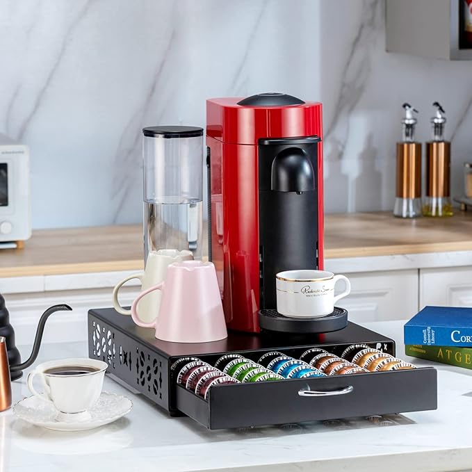 Flagship for Nespresso Pod Holder Vertuo Capsule Storage Pod Organizer Coffee Bar Design And Coffee Machine Stand Black Metal(50 Pods Capacity)
