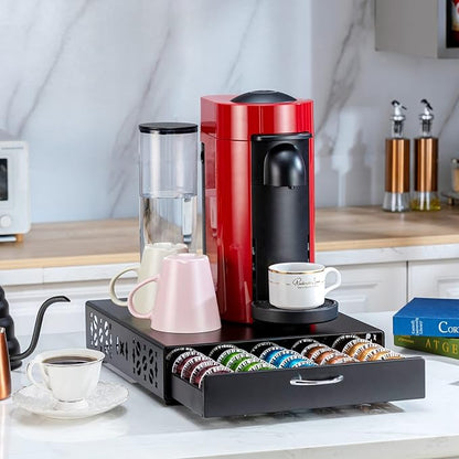 Flagship for Nespresso Pod Holder Vertuo Capsule Storage Pod Organizer Coffee Bar Design And Coffee Machine Stand Black Metal(50 Pods Capacity)