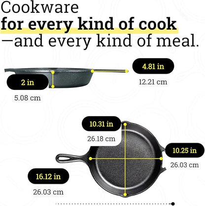 Lodge Seasoned Cast Iron Skillet - PFAS-Free, Non-Toxic Cookware - Use with an Oven, Stove, Grill, or Campfire - Naturally Non-Stick & Oven Safe - 10.25 Inches