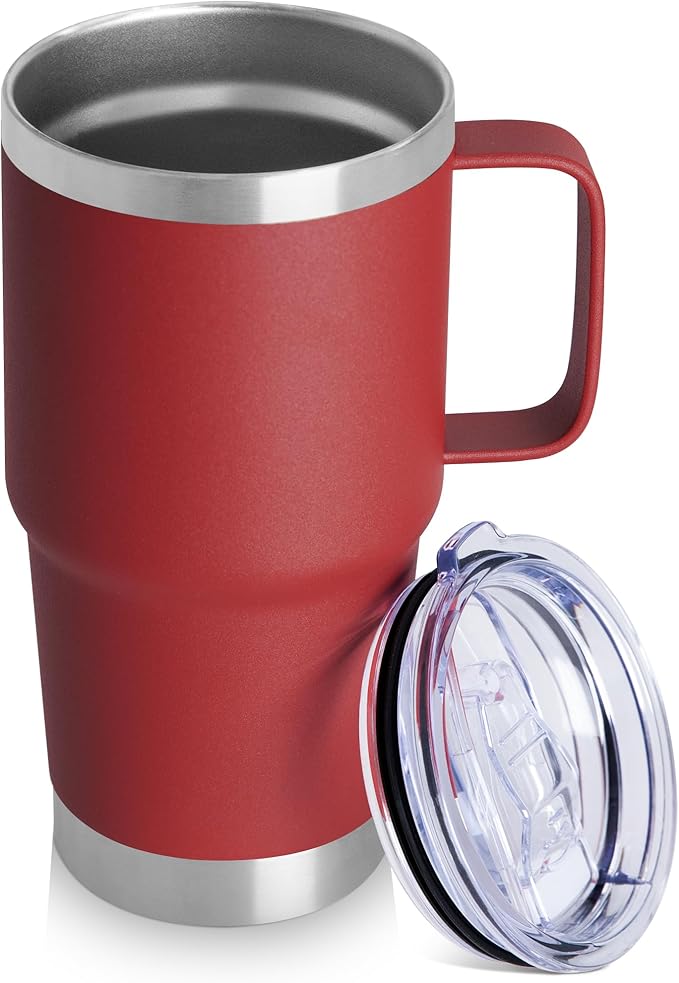 20oz Tumbler with Lid, Stainless Steel Tumbler with Handle, Metal Insulated Travel Coffee Mug with Handle, Double Wall Vacuum Spill Proof Tumbler Cup, Red 1 Pack