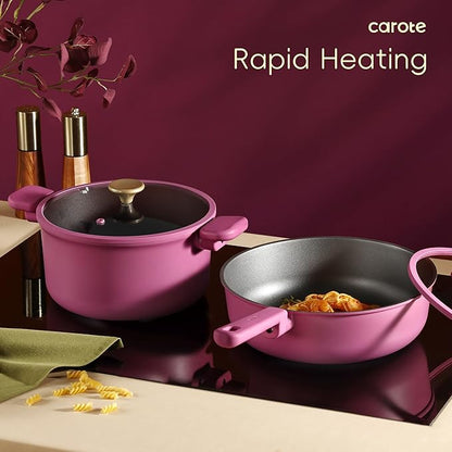 CAROTE Non Stick Pots and Pans Set, Cookware Sets Nonstick, Kitchen Cooking Set with Stay-Cool Handles,with Silicone Tools and Pot Protectors,16 Piece
