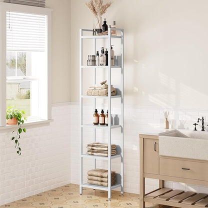 Bookshelf, 6-Tier Bookcase, Standing Book Shelf for Small Space, Storage Shelf Organizer, for Living Room, Bedroom, Study, Balcony, White BKBW6601