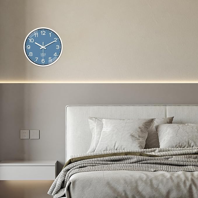 XNM Blue Minimalist Wall Clocks Battery Operated 8 Inch Classic Analog Clock for Living Room Office Bedroom Decor Modern Small Wall Clock Silent Non Ticking