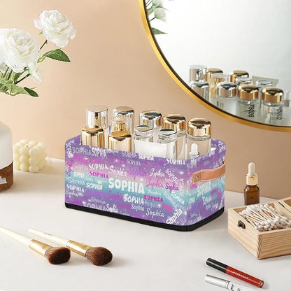 Custom Toilet Paper Storage Baskets Named, Storage Bins Boxes PU Leather Handles for Bedroom Closet Bathroom, Organizing Toys Books Shelves Nursery, Gradient Purple Blue Galaxy with Stars