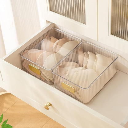 Clear Bra Organizer, Plastic Underwear Drawer Organizer with Lid for Closet, Undergarment Storage Ideal for Socks, Bras, Ties, and Scarves