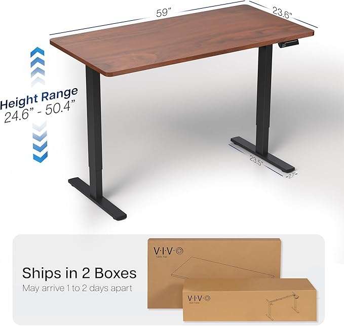 VIVO Electric 60 x 24 in Dual Motor Sit Stand Desk, Memory Height Adjustment, 2B Series, Dark Walnut Top Black Frame, DESK-KIT-2B6D