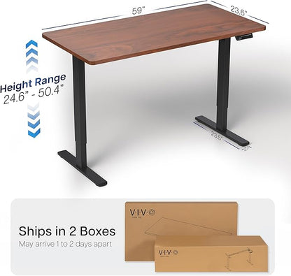 VIVO Electric 60 x 24 in Dual Motor Sit Stand Desk, Memory Height Adjustment, 2B Series, Dark Walnut Top Black Frame, DESK-KIT-2B6D