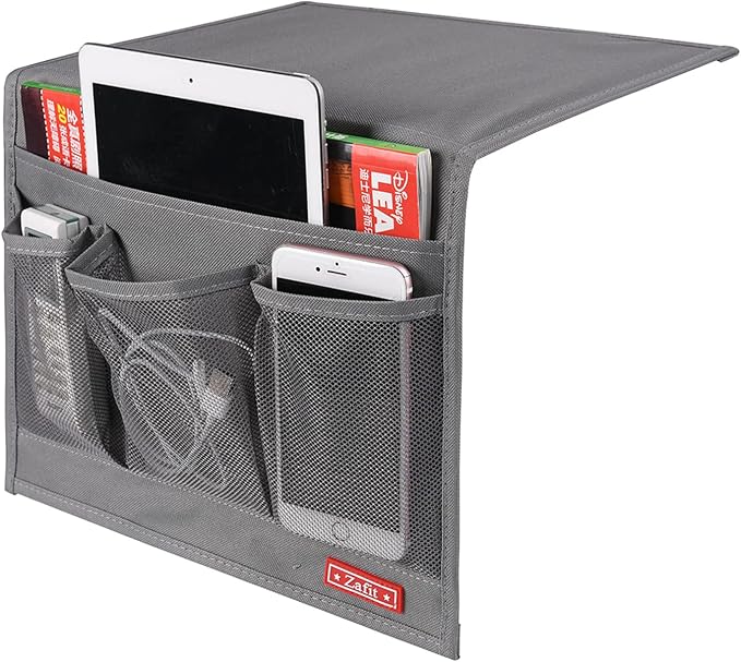 Zafit Bedside Storage Organizer, Table Cabinet Bedside Organizer Caddy for Remotes Phone Glasses (Classic 4 Pockets-Grey)