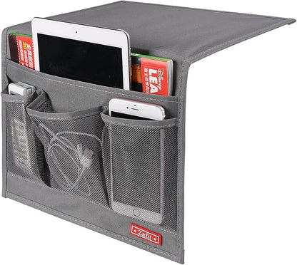 Zafit Bedside Storage Organizer, Table Cabinet Bedside Organizer Caddy for Remotes Phone Glasses (Classic 4 Pockets-Grey)