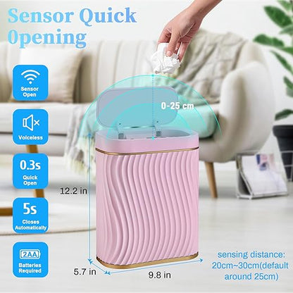 Bathroom Small Trash Can with Automatic Touchless Lid, 2.6 Gallon Smart Garbage Can Narrow Waterproof Trash Bin for Bedroom, Office, Living Room