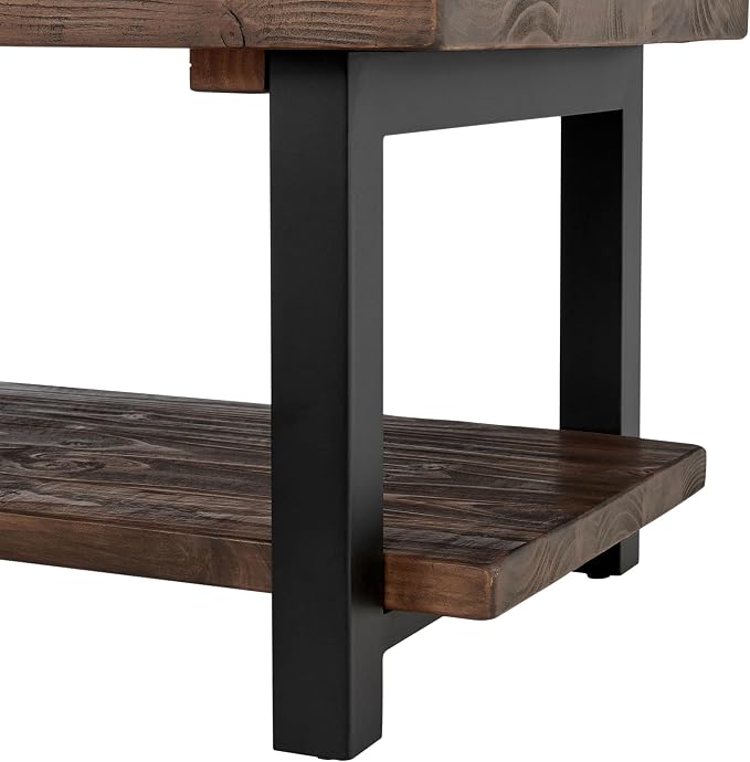 Pomona 42-Inch Rectangular Solid Wood Coffee Table with Storage Shelf & Metal Legs – Rustic Industrial Farmhouse Living Room Table by Alaterre Furniture (Rustic Natural)