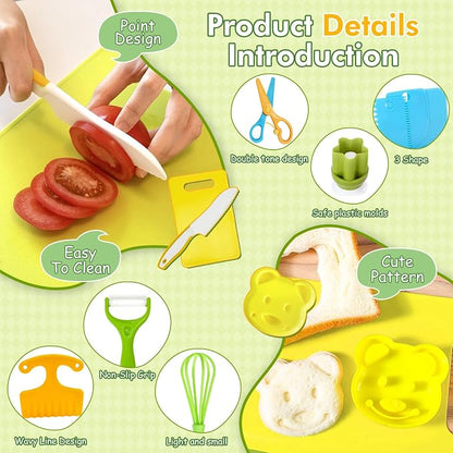 Chanking 17 Pieces Kids Safe Knife Set for Real Cooking Child-Friendly Plastic Chef Tools Montessori Kitchen Toys for Toddlers Birthday Gifts for Boys and Girls Ages 4+ (B)