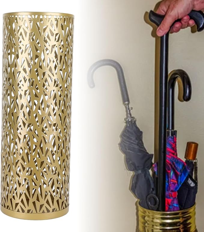 Umbrella Stand Rack for Entryway Metal Hollowed Freestanding Round Umbrella Holder Organizer Bin for Home Hotel Office Decor (Large)