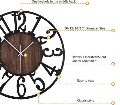 LEIKE 14in Arabic Numeral Wall Clock Battery Operated Black, Silent Non Ticking, Wall Clocks for Living Room Decor, Small Classic for School, Office, Home, Kitchen, Bedroom