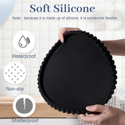 Round Bathroom Tray Silicone Kitchen Counter Decor Vanity Organizer Decorative Coffee Table Tray for Perfume, Candle, Soap Dish, 10 Inch, Black