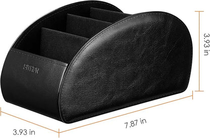 SITHON Remote Control Holder with 5 Compartments – [Upgrade Version] PU Leather Remote Caddy Desktop Organizer Store TV, DVD, Blu-Ray, Media Player, Smart Phones, Heater Controllers (Black)