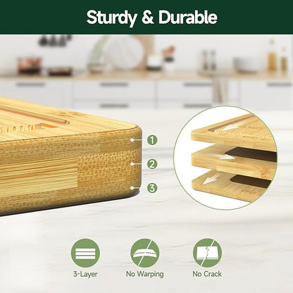 3-Piece Set Bamboo Cutting Board for Kitchen - Crack-Resistant Wood Chopping Boards with Deep Juice Grooves, Pre-Oiled Butcher Block for Meat, Vegetables & Cheese, Natural