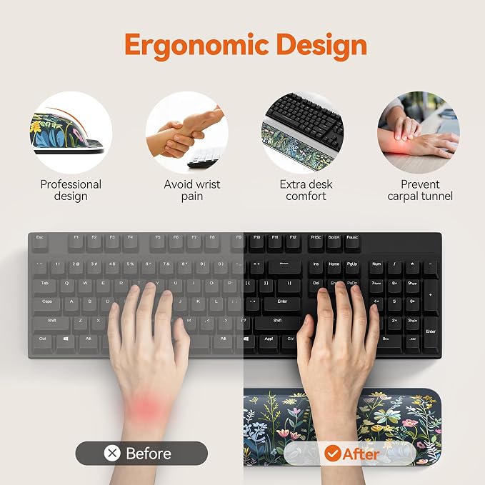 TECKNET Wrist Rest for Computer Keyboard, Thicken Memory Foam Wrist Support Pad for Keyboard, Ergonomic Palm Rest for Pain Relief, Anti-Slip Rubber Base, 17x3.3 in, 1 inch (25mm)
