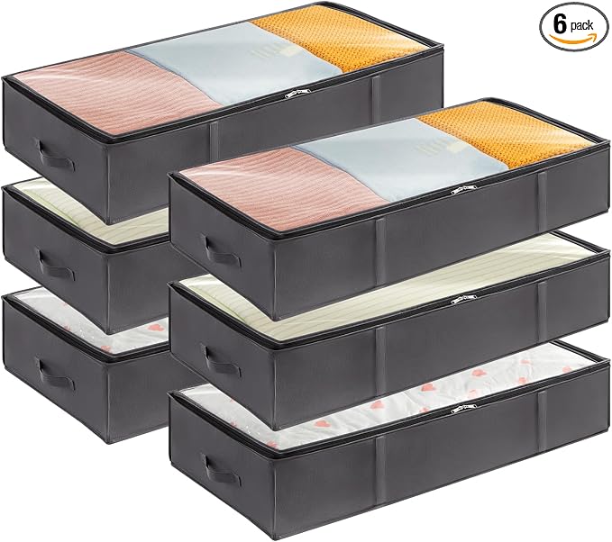 Lifewit 95L 6 Pack Under Bed Storage Containers, Large Capacity Blanket Storage Bags with Reinforced Handle, Organization and Storage for Comforters, Sheets, Clothes, Bedroom, College Dorm, Grey