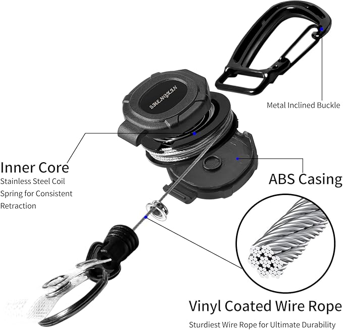 SHENGXIN 2 Pack Retractable Keychain Heavy Duty Carabiner Badge Holder, Tactical ID Badge Reel with 32” Steel Retractable Cord, 8.0 OZ