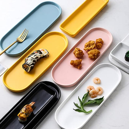 Ceramic Sink Tray, Bathroom Counter Tray, Bathtub Tray, Cosmetics Dish, Candle Tray, Perfume Shampoo Liquid Soap Tray Simple Style Design Suit for Bathroom and Kitchen (2pcs Black)