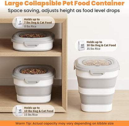 30 Lbs Dog Food Storage Container with Wheels, Collapsible Pet Food Storage Container with Clear Window, Measuring Cup & Scoop, BPA Free Cat Food Container for Rice, Flour, Grain, Bird Seed