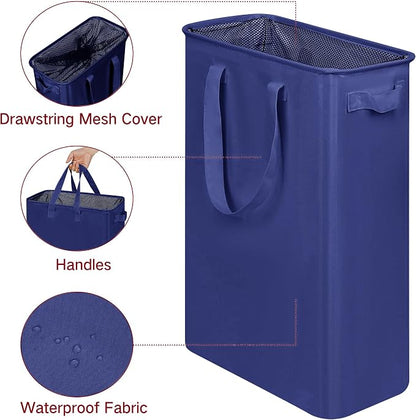 efluky Slim Laundry Basket, Narrow Laundry Hamper with Handles, Collapsible Dirty Clothes Hamper, Tall Laundry Bin for Laundry Room, Dorm and Bedroom, 12.7 Gallons(75L) Blue