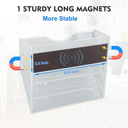 EASEPRES Magnetic 3 Pocket Mesh Hanging Wall File Organizer, Wall Mounted Mail Paper Document Folder Holder, Clipboard Storage Magazine Rack with Nametag Label for Office Home School, White