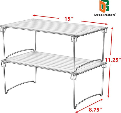 Deco Brothers Stackable Cabinet Shelf Organizer, 2 Pack, Chrome