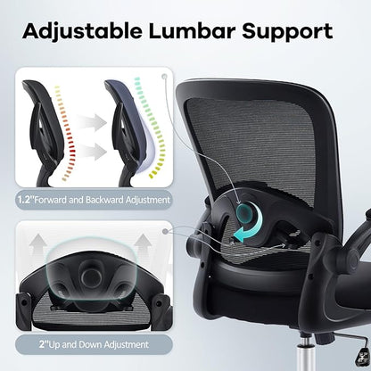 Office Chair,Ergonomic Mesh Desk Chair with Adjustable Lumbar Support,Computer Chair with Flip-up Armrests, Rolling Executive Chairs, Home Office Chair(Black)
