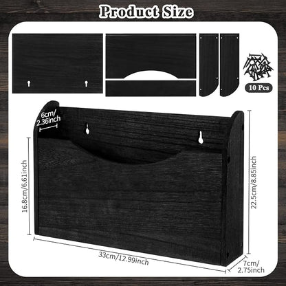 Suzile Wall Mounted File Holder Wood Magazine Holder Wall Hanging File Organizer for Office Mail Magazine Letter Paper Folder Organization (Black)