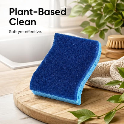 Superio Non-Scratch Cellulose Sponge Kitchen Scrub Sponges with Scouring Pad Set, Good for Non-Stick Cookware Frying Pan, Pot, Counter Top, Sink Scrubbing, Kitchen Scrubbers, Pack of 1, Blue