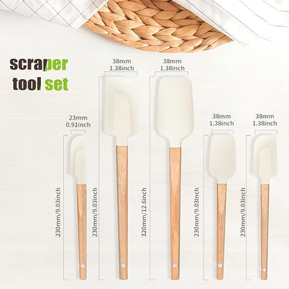 New Year Healthy Cooking, Non-Stick Rubber Scraper Set of 5 Pieces - Food Grade Silicone Scraper, Soup Spoon Scraper, Baking Cooking Mix Frosting Scraper - 600°F Heat Resistant (Cream White)