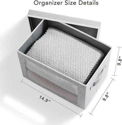Homsorout Storage Box with Lids - 5 Pack Foldable Clear Window Storage Bins, Large Decorative Storage Bins with Handles, Storage Containers for Clothes, Towel, Blanket, Sheet, Light Grey