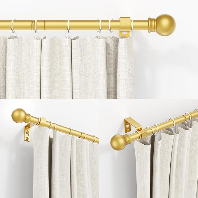 Thestoa Gold Curtain Rods for Windows 30-62 Inch, 5/8" Stainless Steel Small Curtain Rod for Bedroom, Living Room,Kitchen,Farmhouse