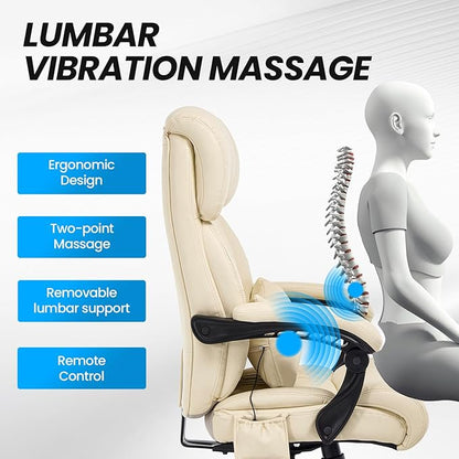 Big and Tall Office Chair, 500LBS Heavy Duty Massage Desk Chair, Ergonomic Executive Office Chair with High Back and Lumbar Support, Beige