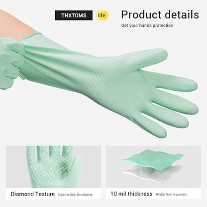 ThxToms 4 Pairs Nitrile Cleaning Gloves, Latex free Reusable Dishwashing Gloves for Women, Kitchen and Bathroom Cleaning, Non-Slip &Flexible, 10 Mil, Colorful,L